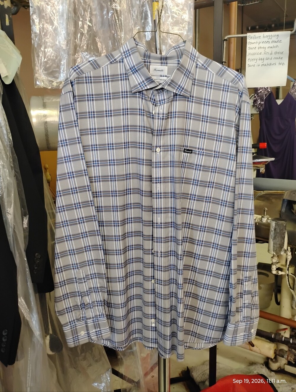 Faconnable White and Blue Plaid Dress Shirt